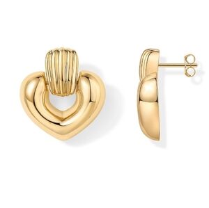 14K Gold Plated Chunky Dangle Heart Earrings